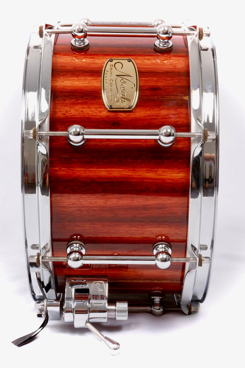 Jarrah Block Stave Snare Drum. High Gloss. 12″ x 7″ Chrome Hardware