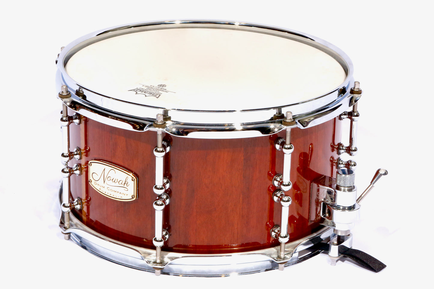 Jarrah Block Stave Snare Drum. Ultra High Gloss. 12″ x 6 1/2″ Chrome Hardware