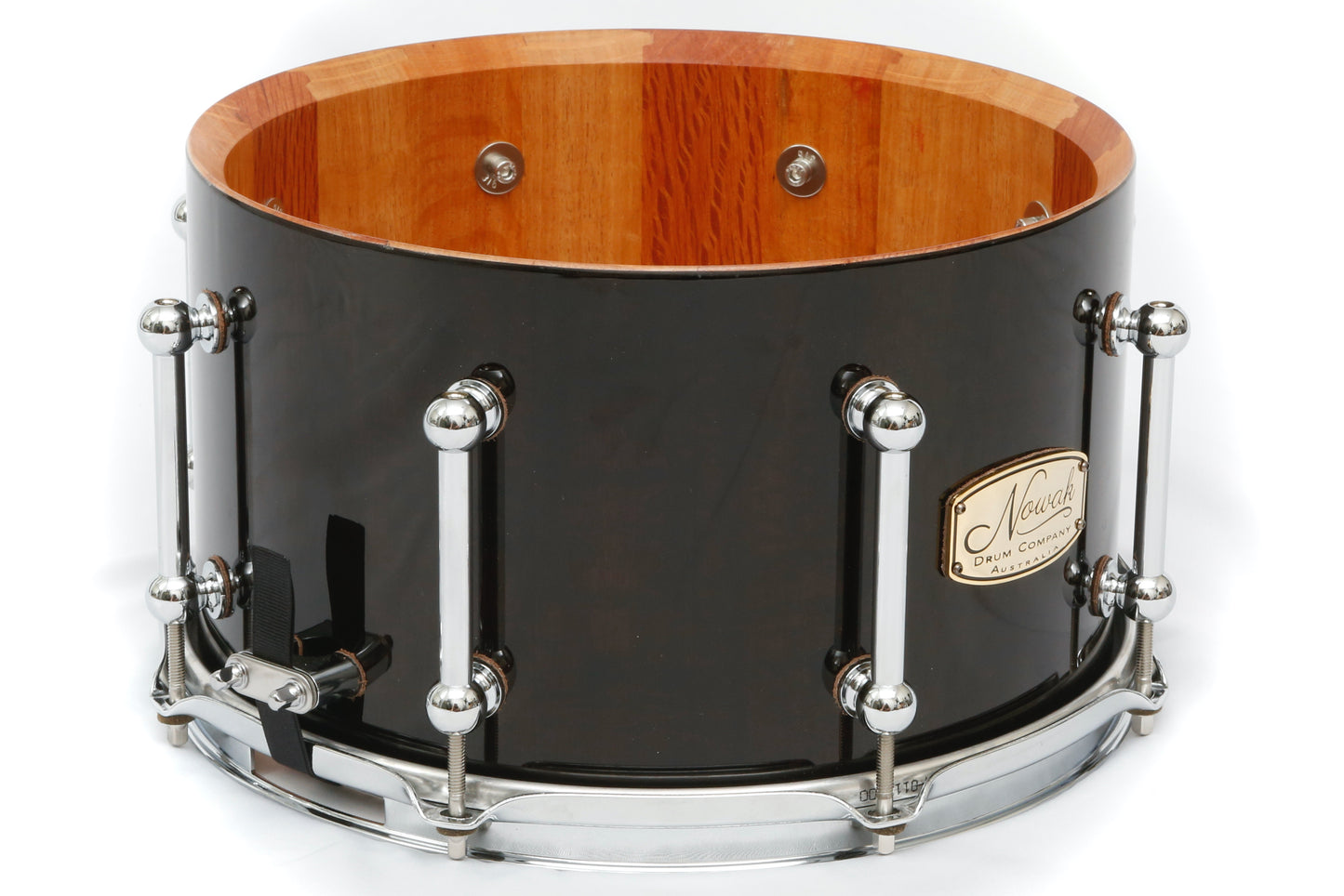 Sheoak (Black Stain) Block Stave Snare Drum. Ultra High Gloss. 12″ x 7″ Chrome Hardware