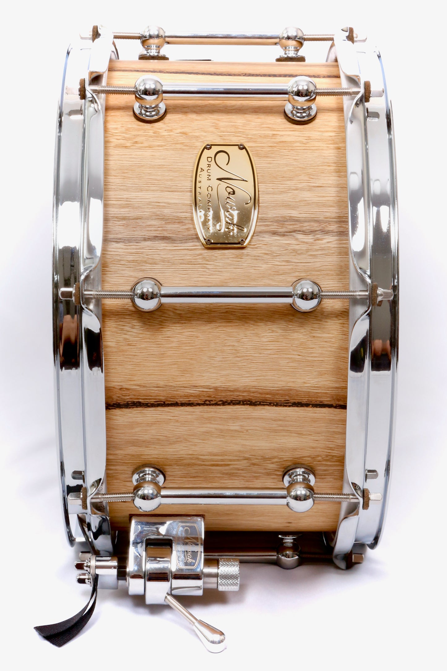 Marri Block Stave Snare Drum. Natural Finish. 12″ x 7″ Chrome Hardware