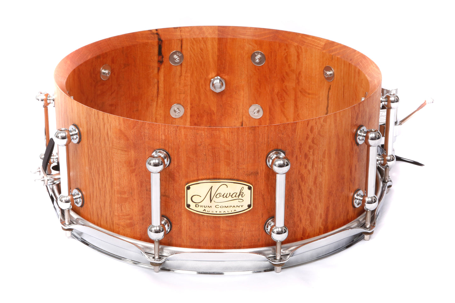 Sheoak Block Stave Snare Drum. Natural Finish. 14″ x 5 1/2″ Chrome Hardware