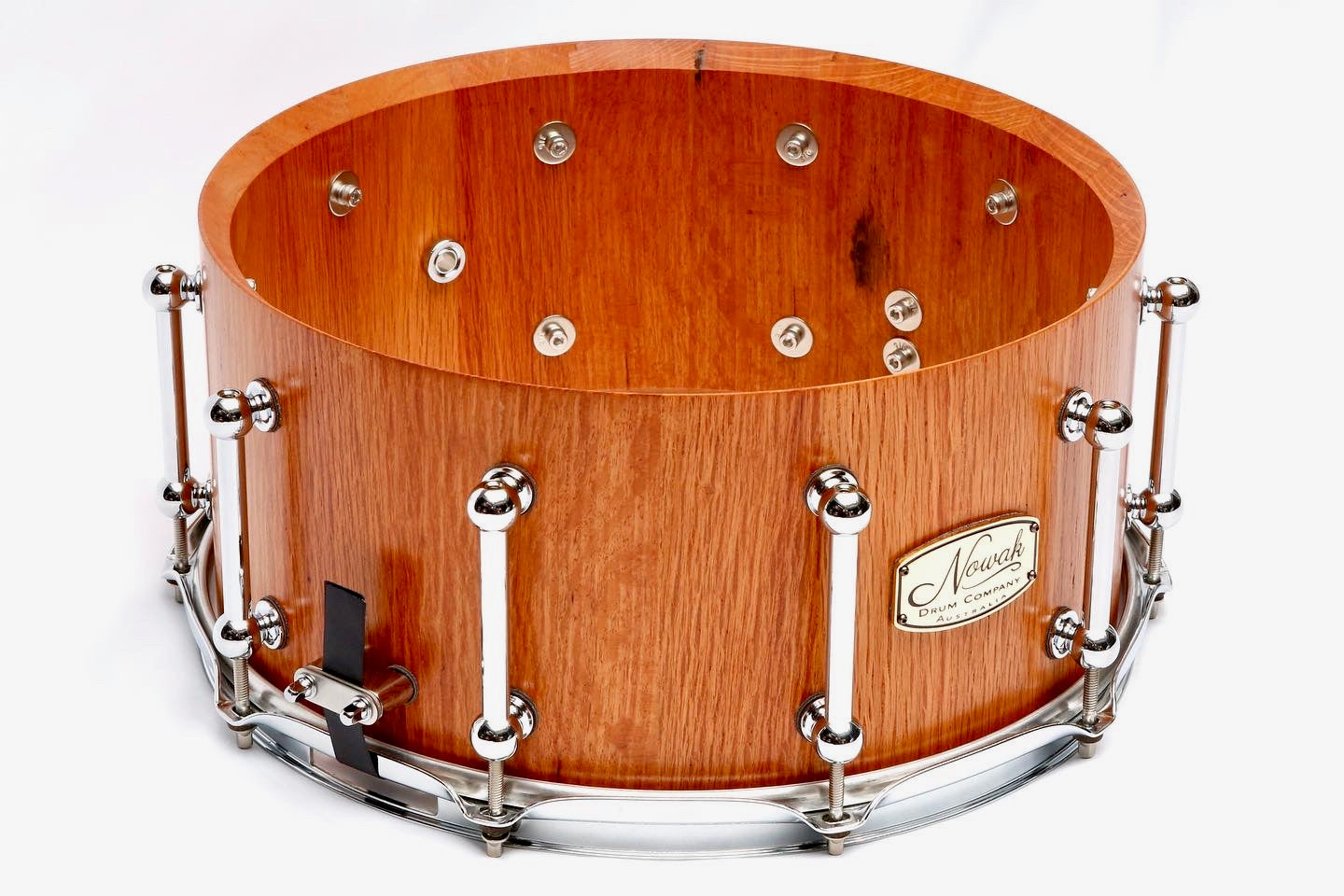 Sheaok Block Stave Snare Drum. Natural Finish. 14″ x 6 1/2″ Chrome Hardware