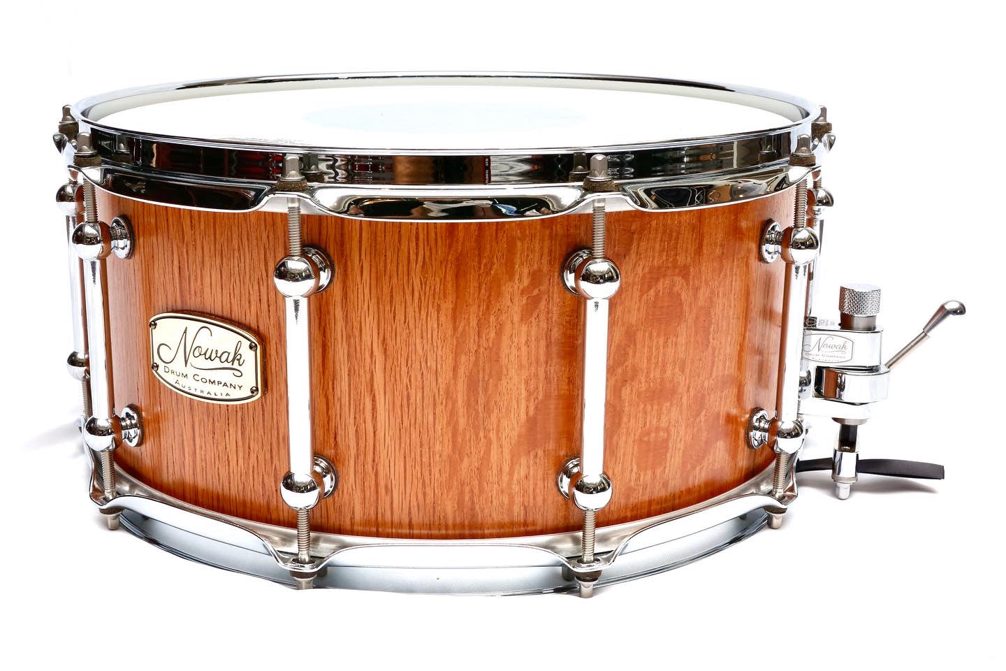 Sheaok Block Stave Snare Drum. Natural Finish. 14″ x 6 1/2″ Chrome Hardware