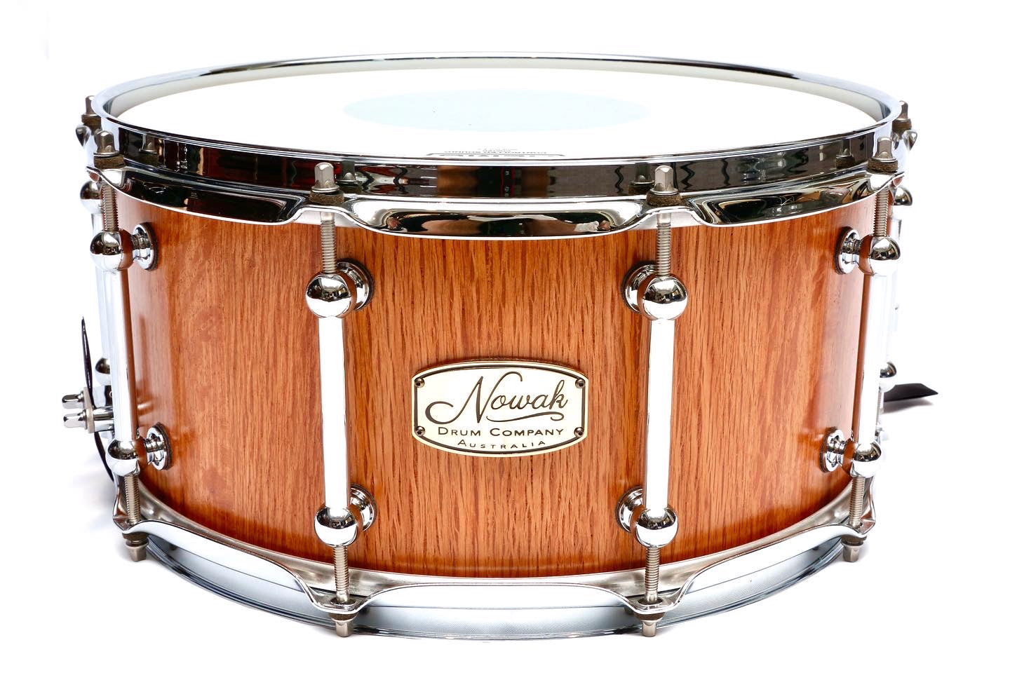 Sheaok Block Stave Snare Drum. Natural Finish. 14″ x 6 1/2″ Chrome Hardware