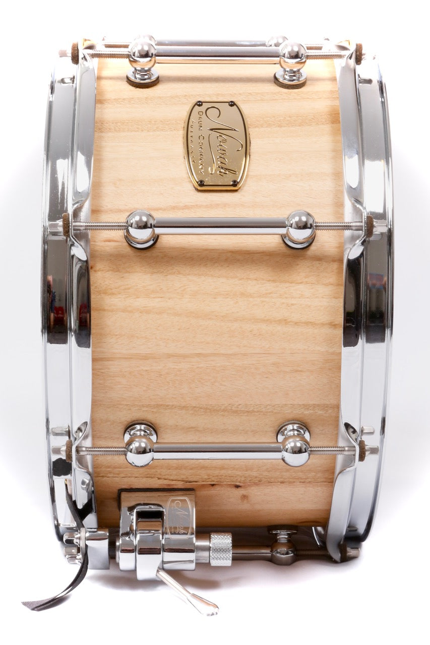 Blackbutt Block Stave Snare Drum.  Natural Finish. 12″ x 7″ Chrome Hardware