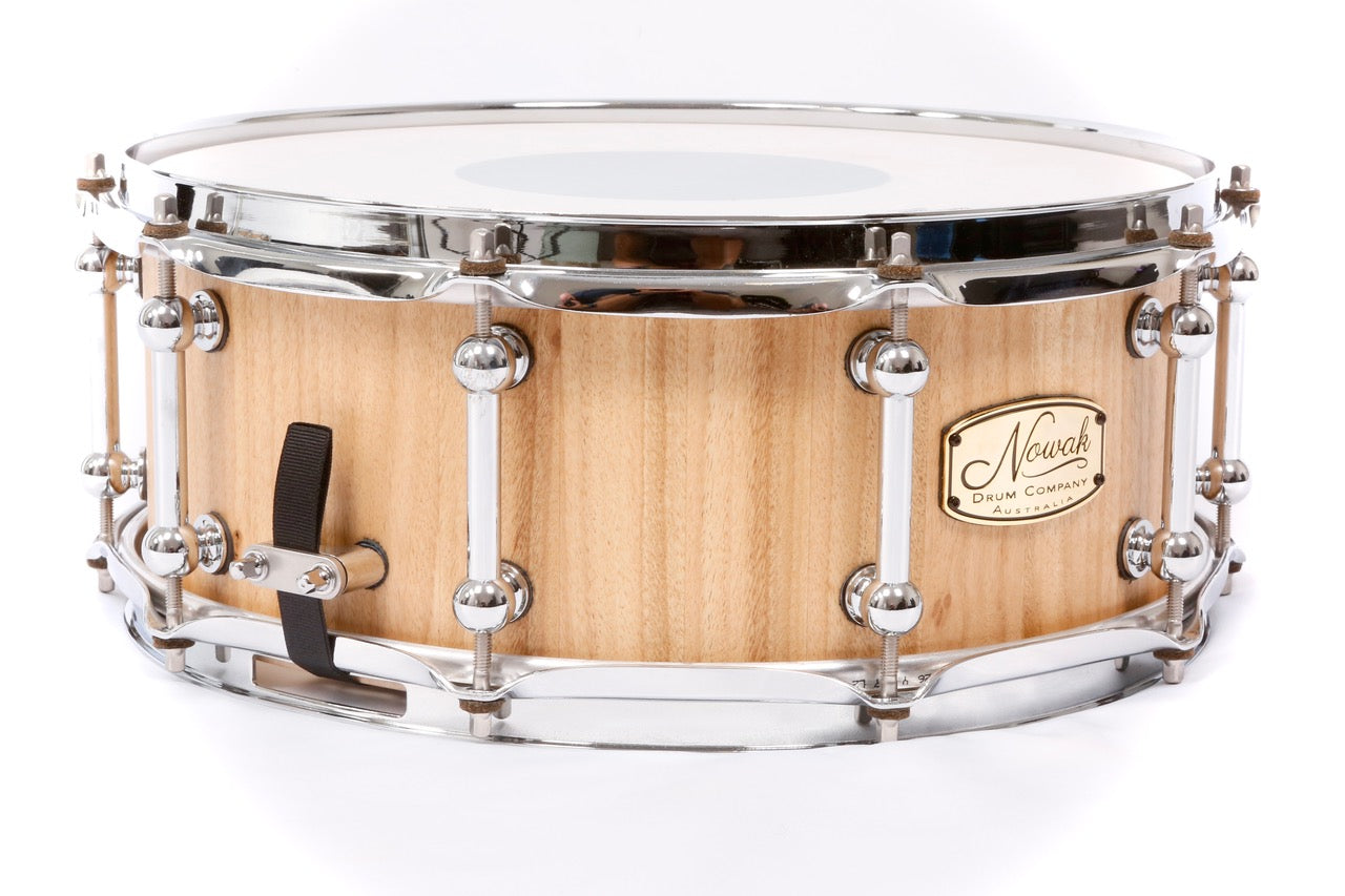 Blackbutt Block Stave Snare Drum.  Natural Finish. 14″ x 5 1/2″ Chrome Hardware