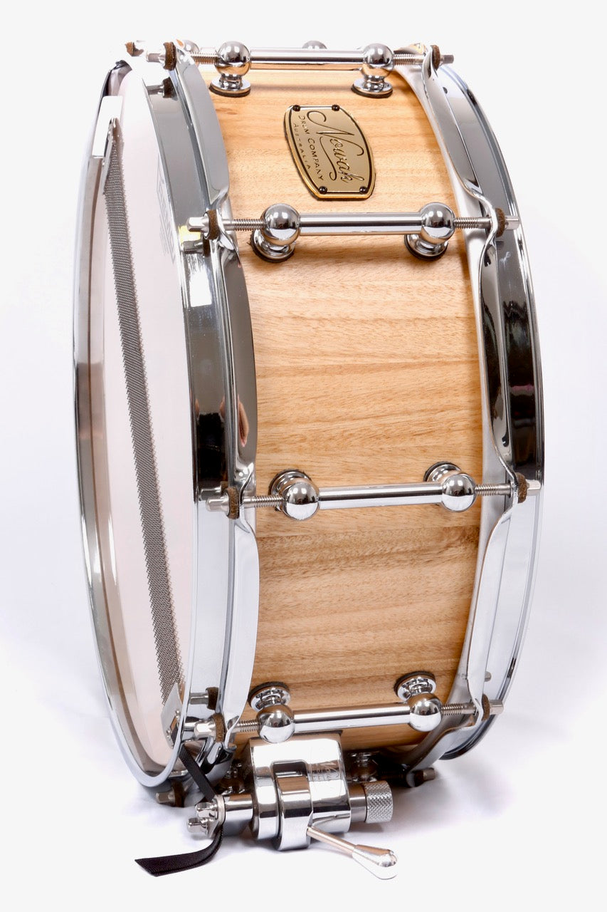 Blackbutt Block Stave Snare Drum.  Natural Finish. 14″ x 5 1/2″ Chrome Hardware