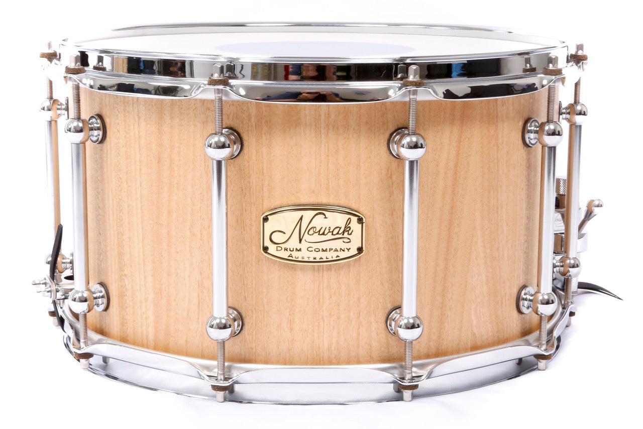 Blackbutt Block Stave Snare Drum.  Natural Finish. 14″ x 8″ Chrome Hardware