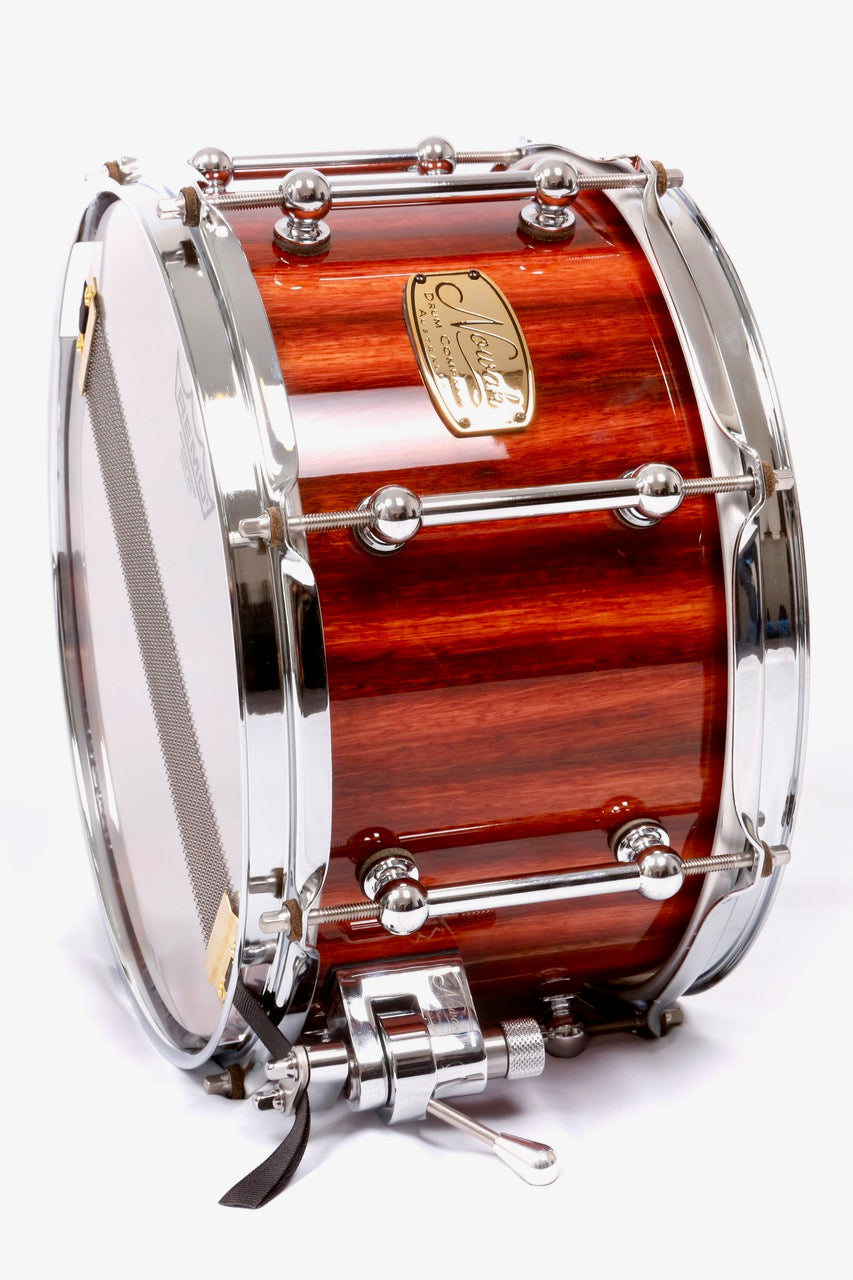 Jarrah Block Stave Snare Drum.  High Gloss. 12″ x 7″ Chrome Hardware