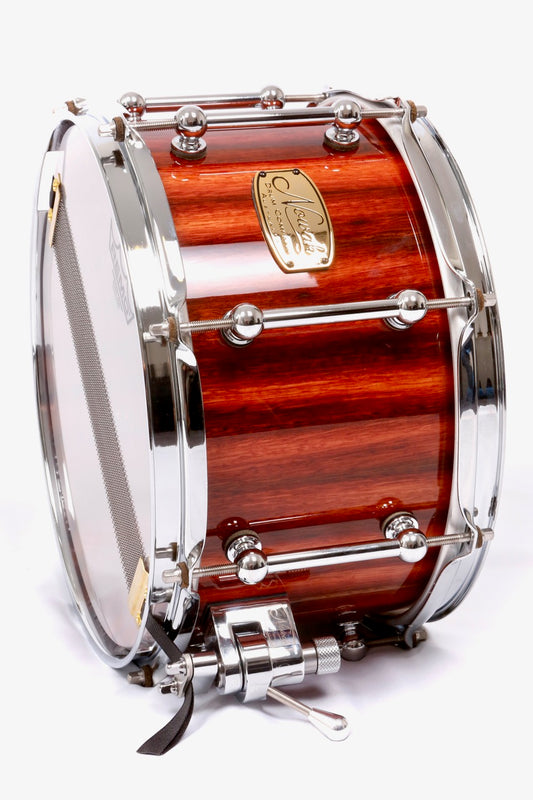 Jarrah Block Stave Snare Drum.  High Gloss. 12″ x 7″ Chrome Hardware