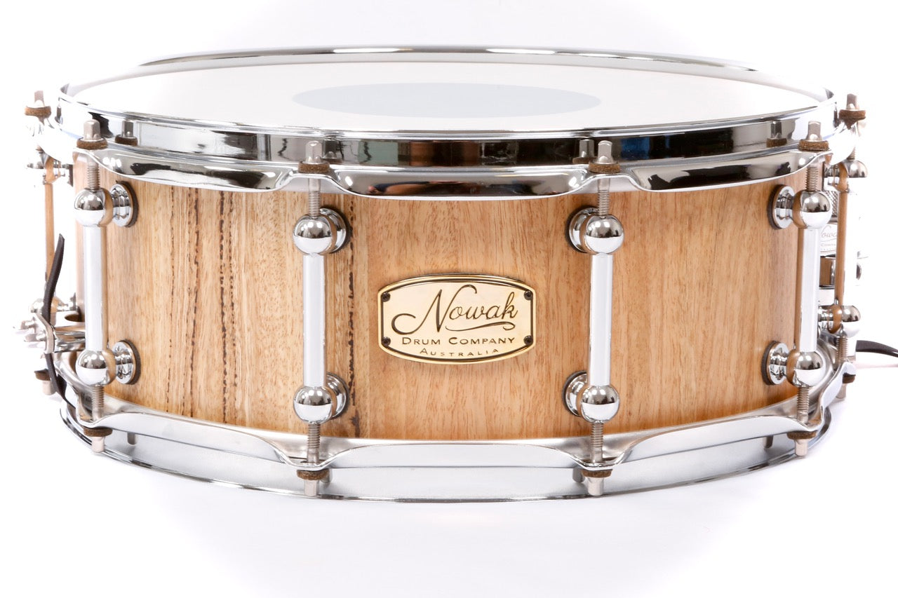 Marri Block Stave Snare Drum.  Natural Finish. 14″ x 5 1/2″ Chrome Hardware