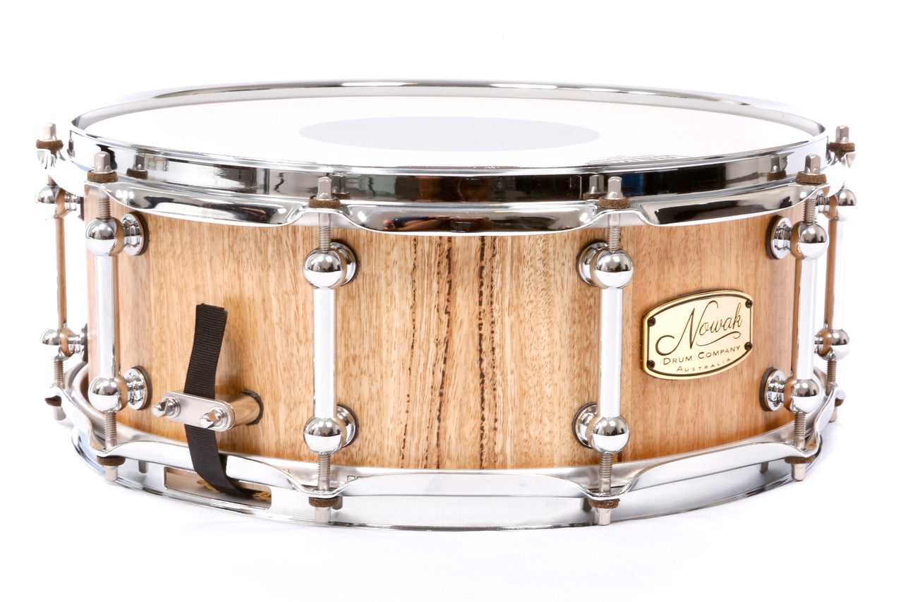 Marri Block Stave Snare Drum.  Natural Finish. 14″ x 5 1/2″ Chrome Hardware