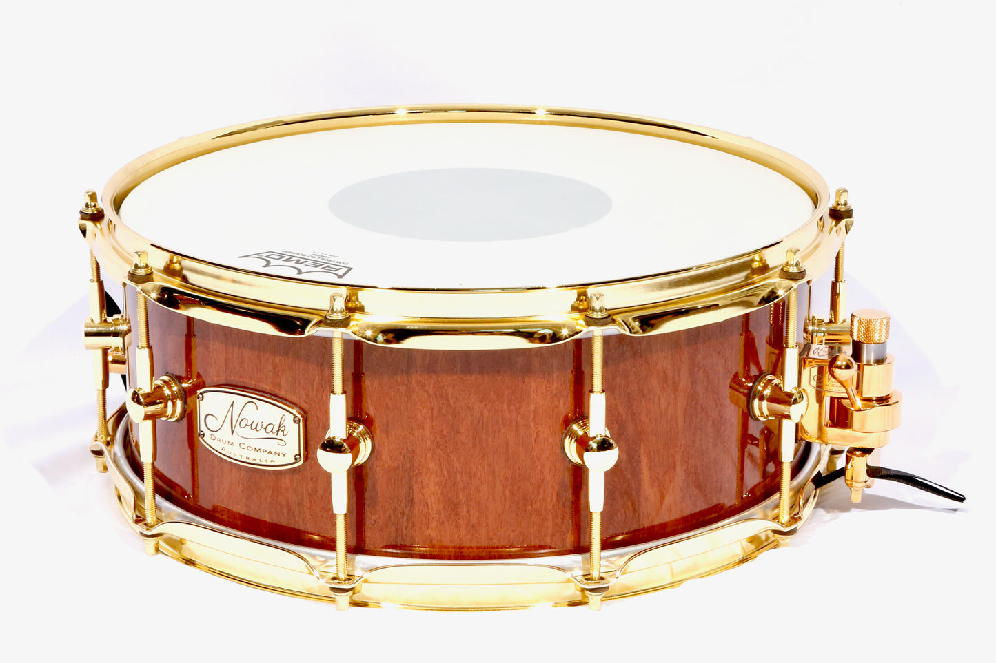 Wandoo Block Stave Snare Drum. Natural Finish. 14″ x 5 1/2″ Gold Hardware