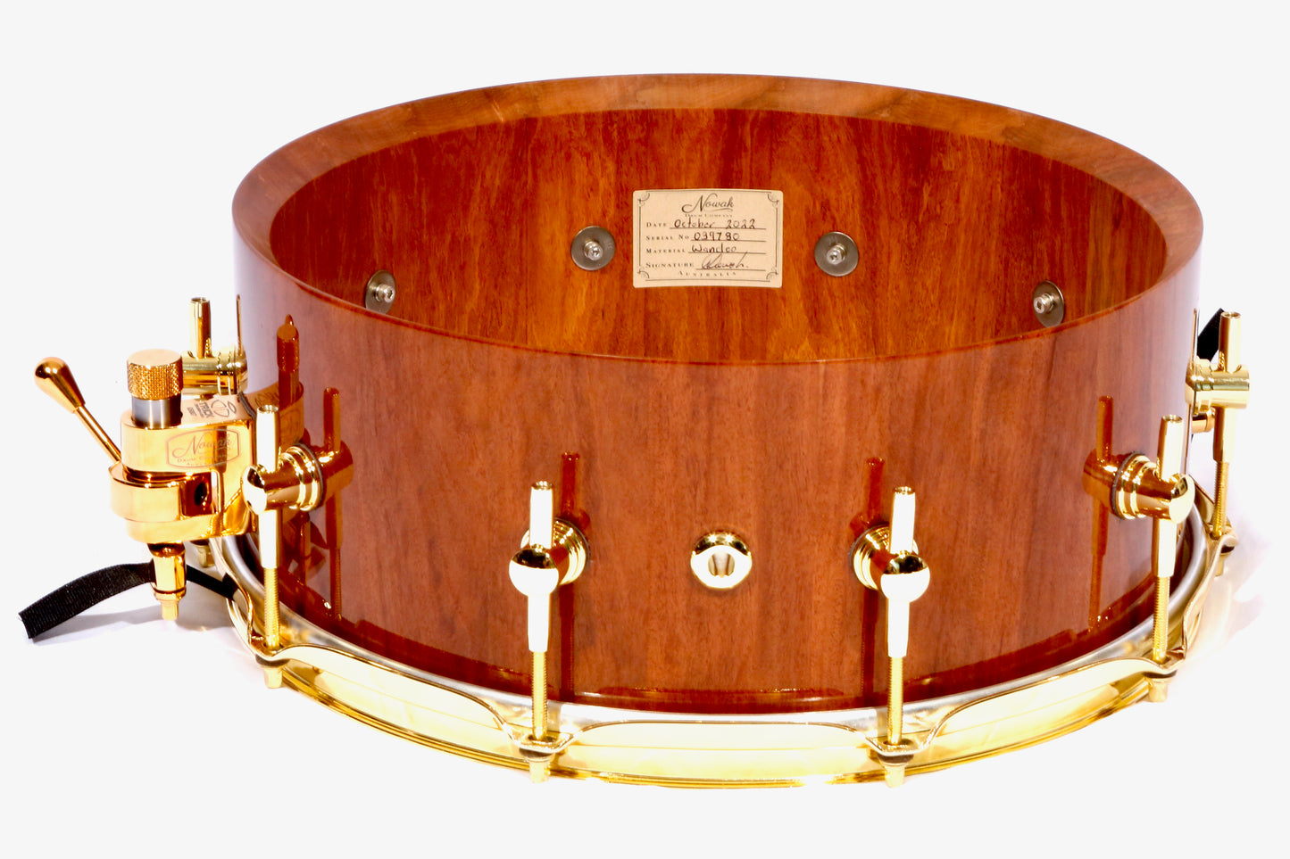 Wandoo Block Stave Snare Drum. Natural Finish. 14″ x 5 1/2″ Gold Hardware