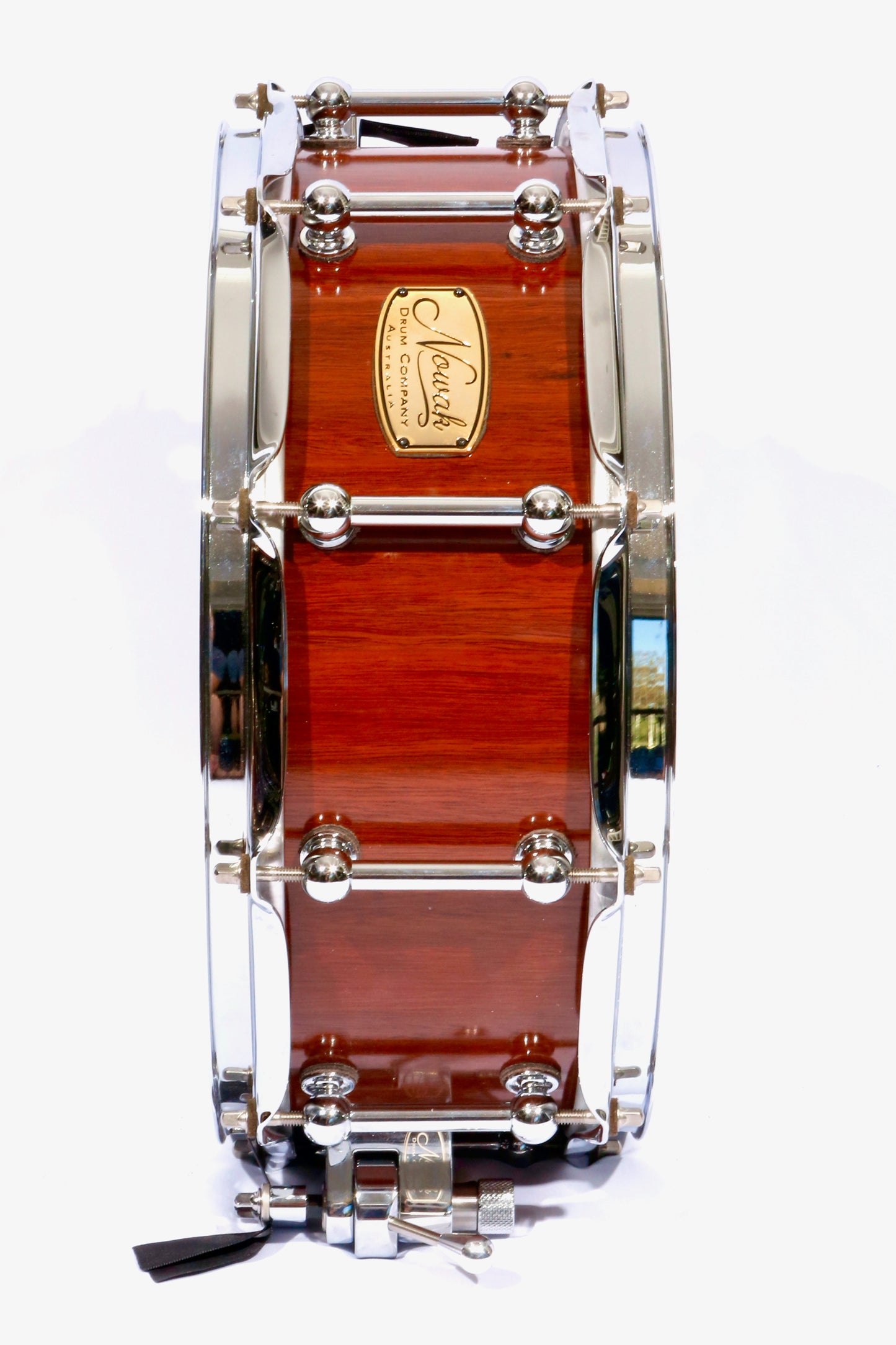 Jarrah Block Stave Snare Drum. Natural Finish. 14″ x 5 1/2″ Chrome Hardware