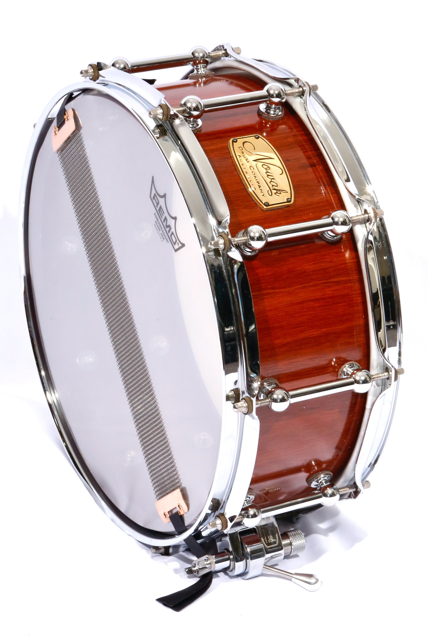 Jarrah Block Stave Snare Drum. Natural Finish. 14″ x 5 1/2″ Chrome Hardware