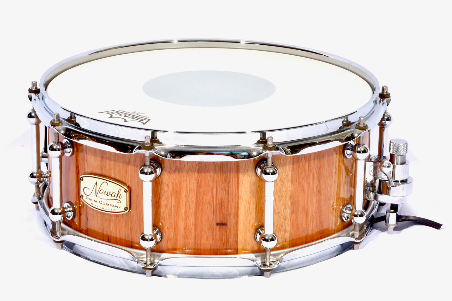 Blackbutt Block Stave Snare Drum. Ultra High Gloss Finish. 14″ x 5 1/2″ Chrome Hardware