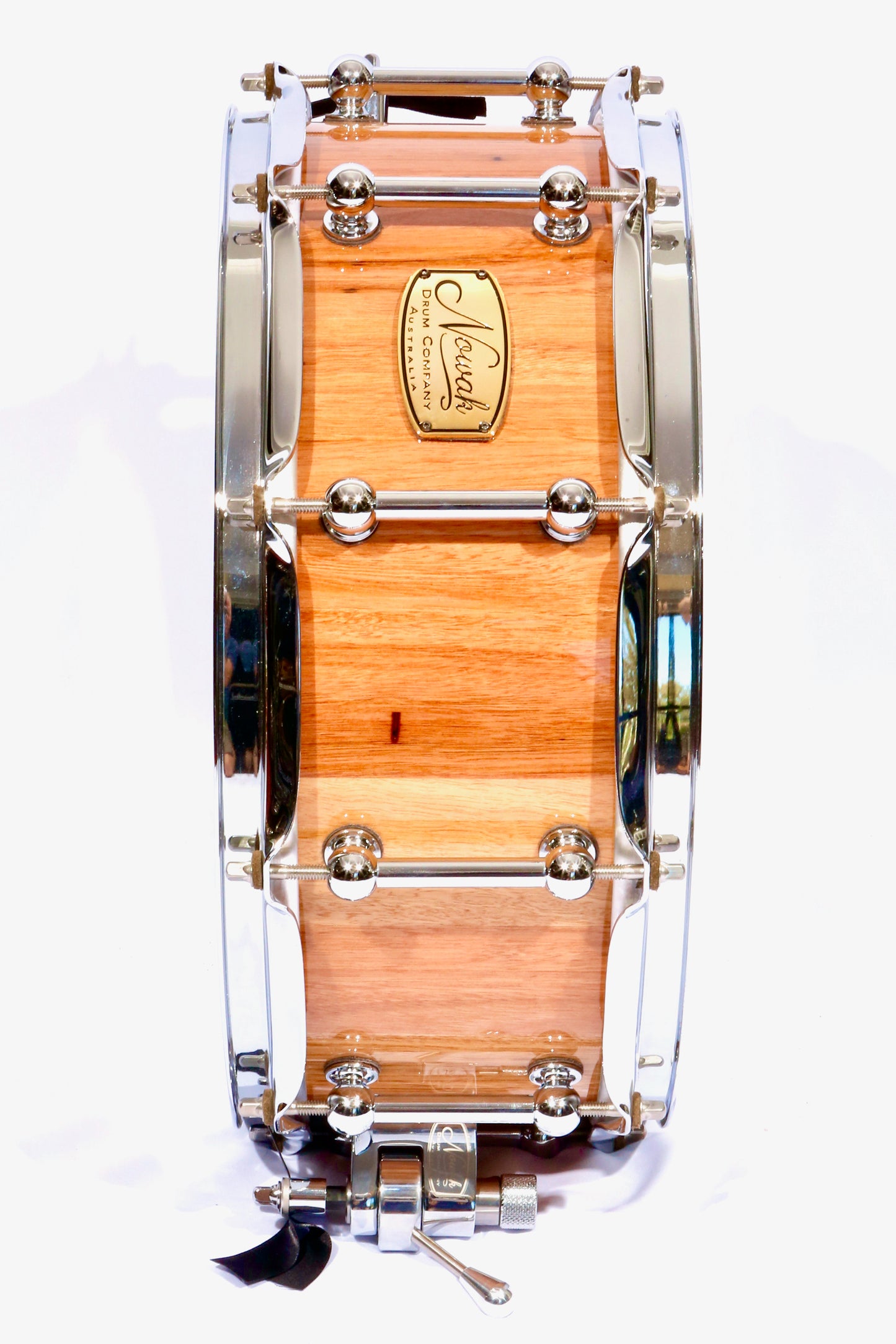 8Blackbutt Block Stave Snare Drum. Ultra High Gloss Finish. 14″ x 5 1/2″ Chrome Hardware