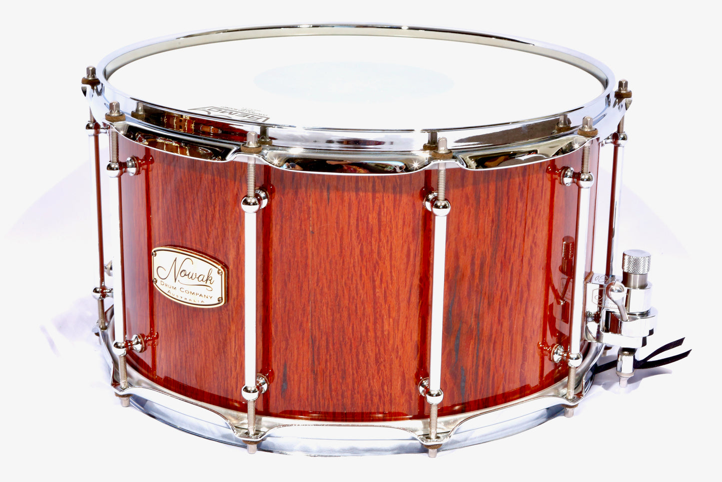 Sheoak Block Stave Snare Drum. Ultra High Gloss. 14″ x 8″ Chrome Hardware