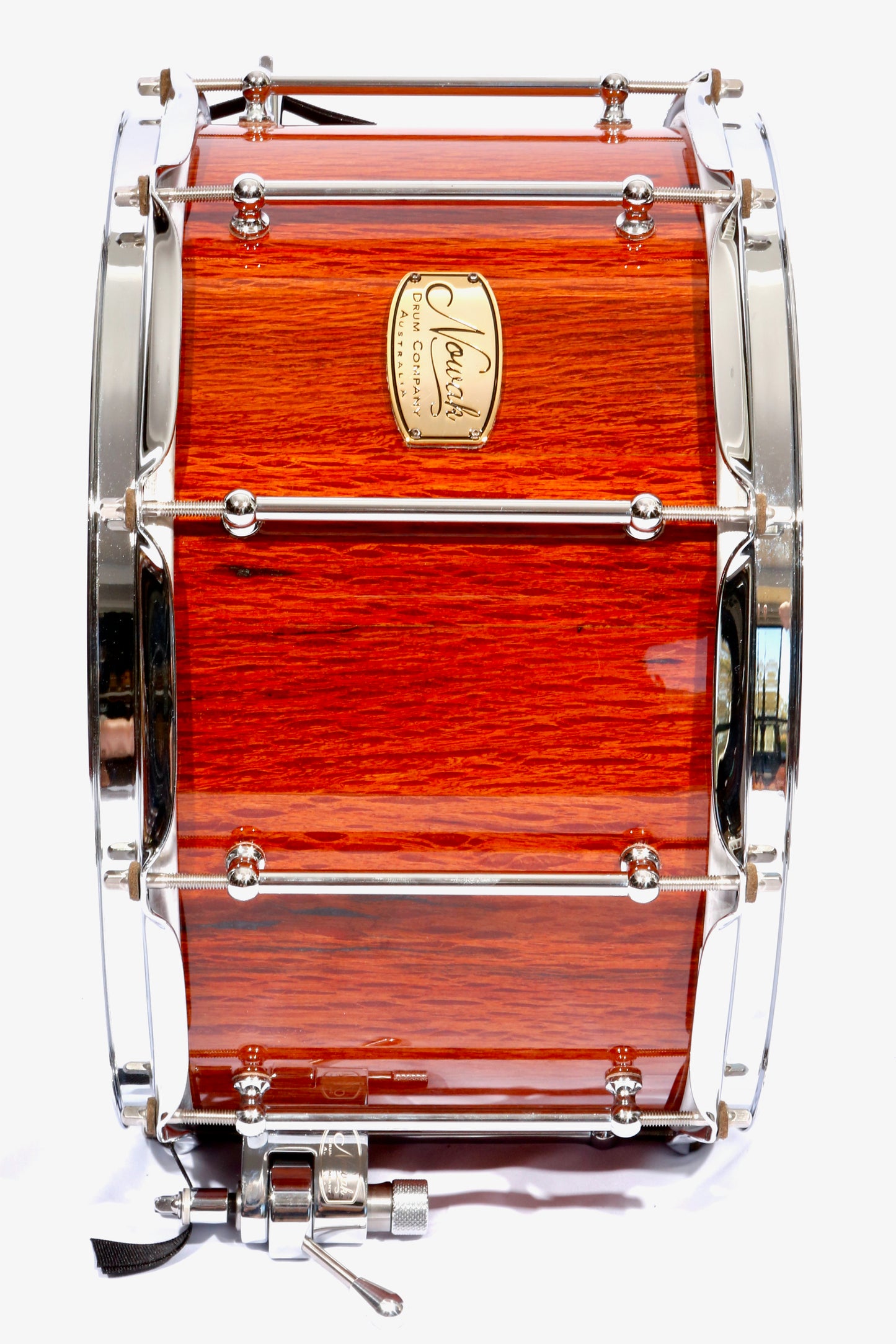 Sheoak Block Stave Snare Drum. Ultra High Gloss. 14″ x 8″ Chrome Hardware