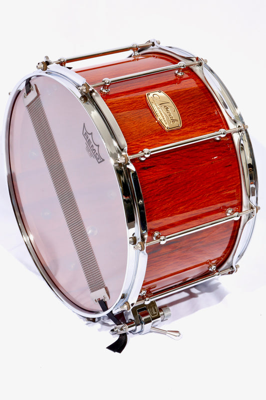 Sheoak Block Stave Snare Drum. Ultra High Gloss. 14″ x 8″ Chrome Hardware