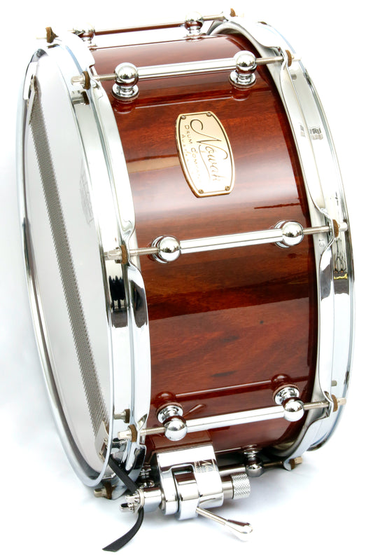 Jarrah Block Stave Snare Drum. Ultra High Gloss. 13″ x 6 1/2″ Chrome Hardware