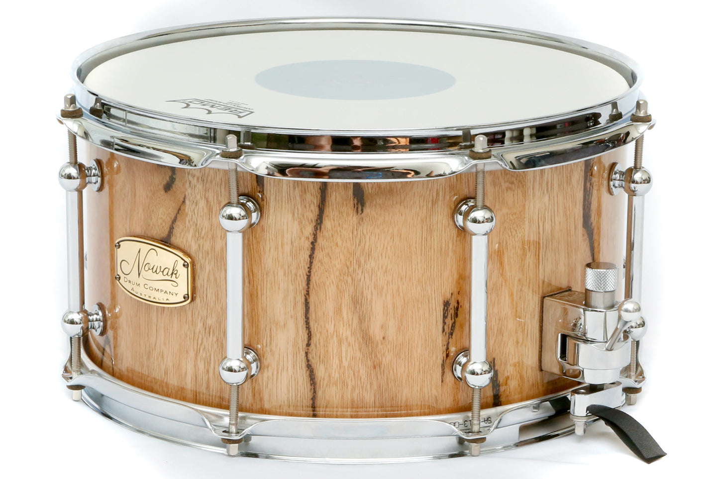 Marri Block Stave Snare Drum.  Ultra High Gloss. 13″ x 7″ Chrome Hardware