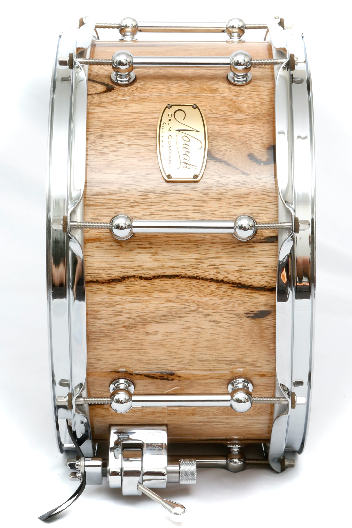 Marri Block Stave Snare Drum.  Ultra High Gloss. 13″ x 7″ Chrome Hardware