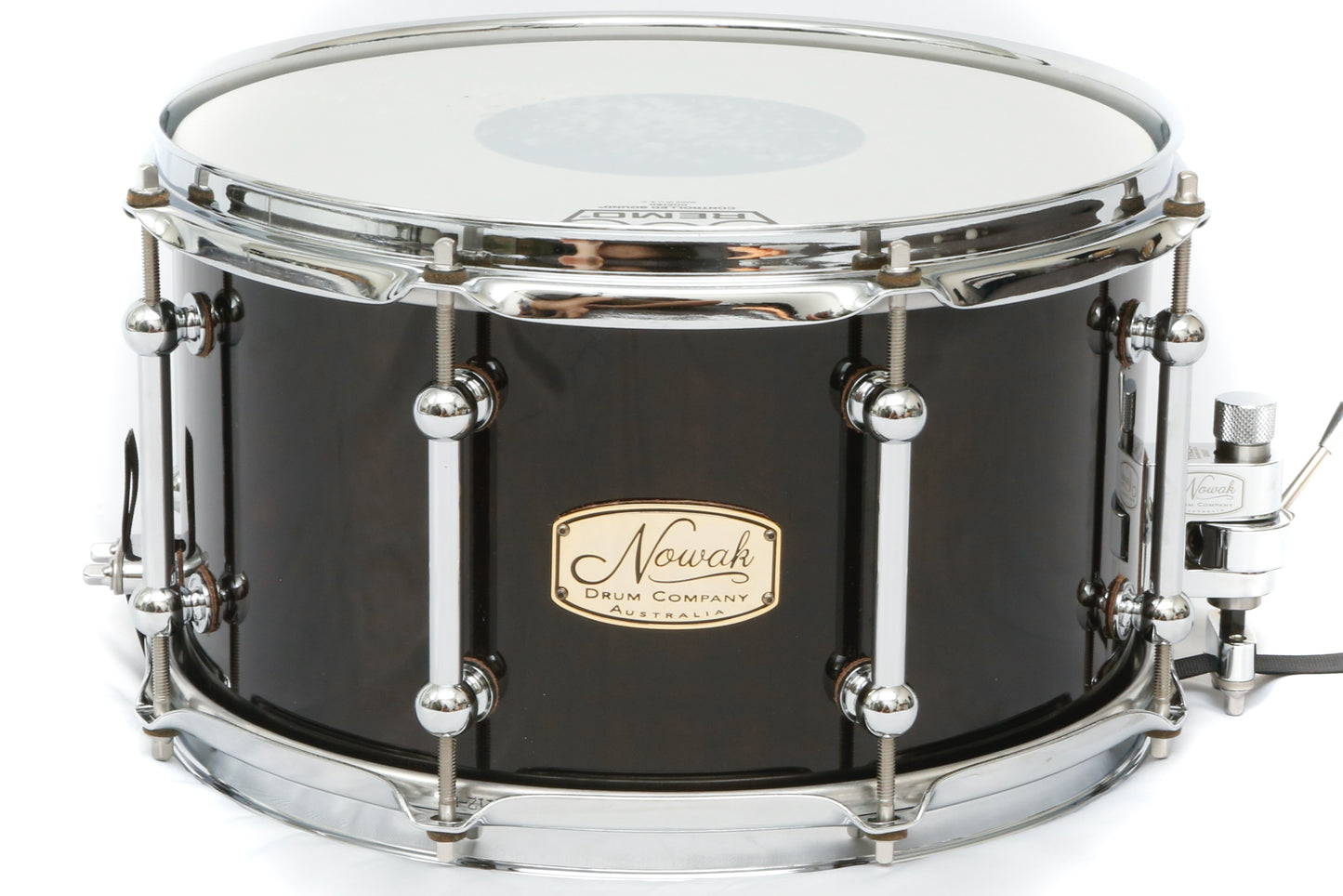 Sheoak (Black Stain) Block Stave Snare Drum.  Ultra High Gloss. 12″ x 7″ Chrome Hardware