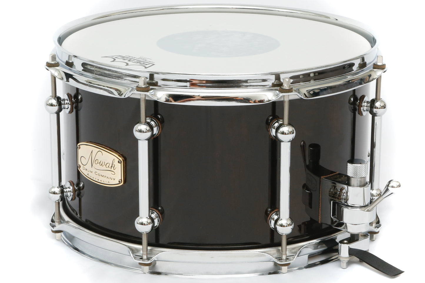 Sheoak (Black Stain) Block Stave Snare Drum.  Ultra High Gloss. 12″ x 7″ Chrome Hardware