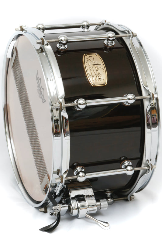 Sheoak (Black Stain) Block Stave Snare Drum.  Ultra High Gloss. 12″ x 7″ Chrome Hardware