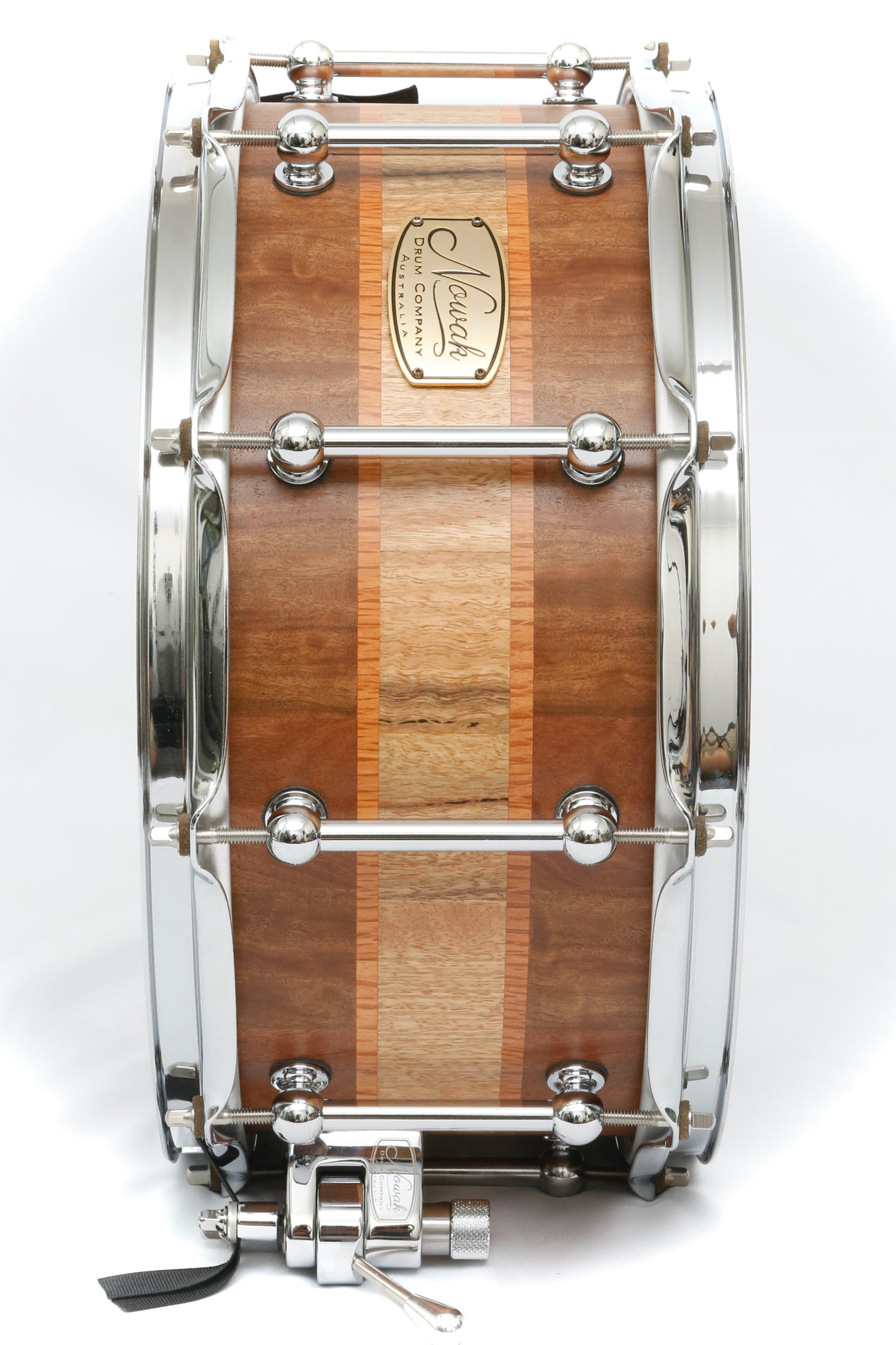 Wandoo, Sheoak & Marri Block Stave Snare Drum. Natural Finish. 14″ x 6 1/2″ Chrome Hardware