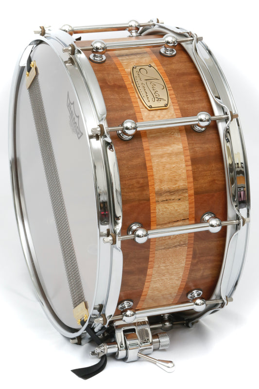 Wandoo, Sheoak & Marri Block Stave Snare Drum. Natural Finish. 14″ x 6 1/2″ Chrome Hardware