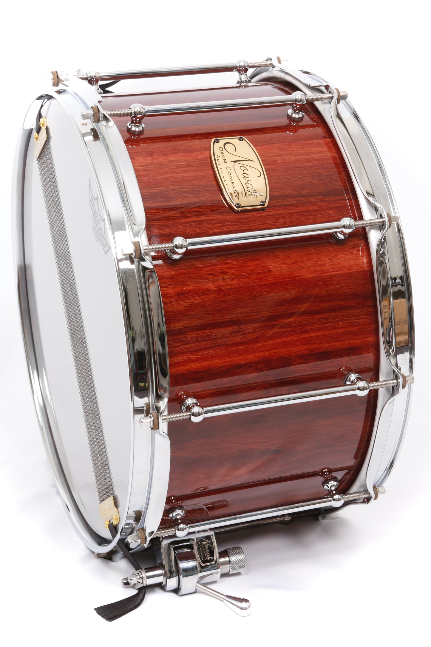 Jarrah Block Stave Snare Drum. Ultra High Gloss. 14″ x 8″ Chrome Hardware