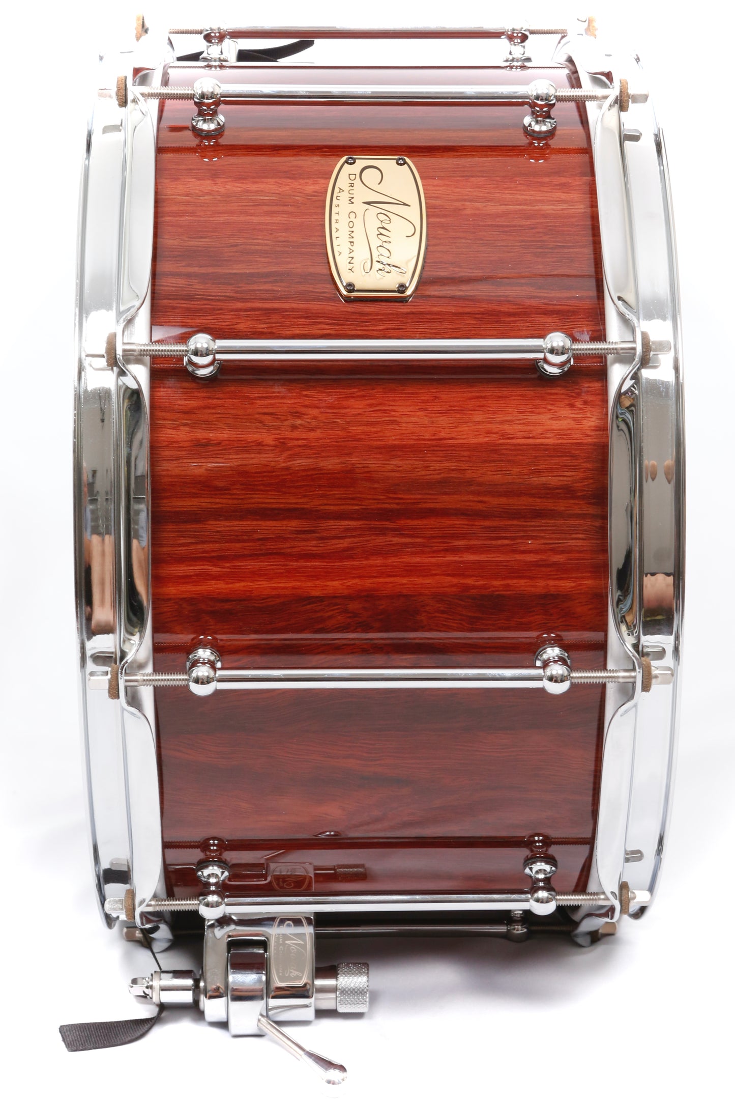 Jarrah Block Stave Snare Drum. Ultra High Gloss. 14″ x 8″ Chrome Hardware