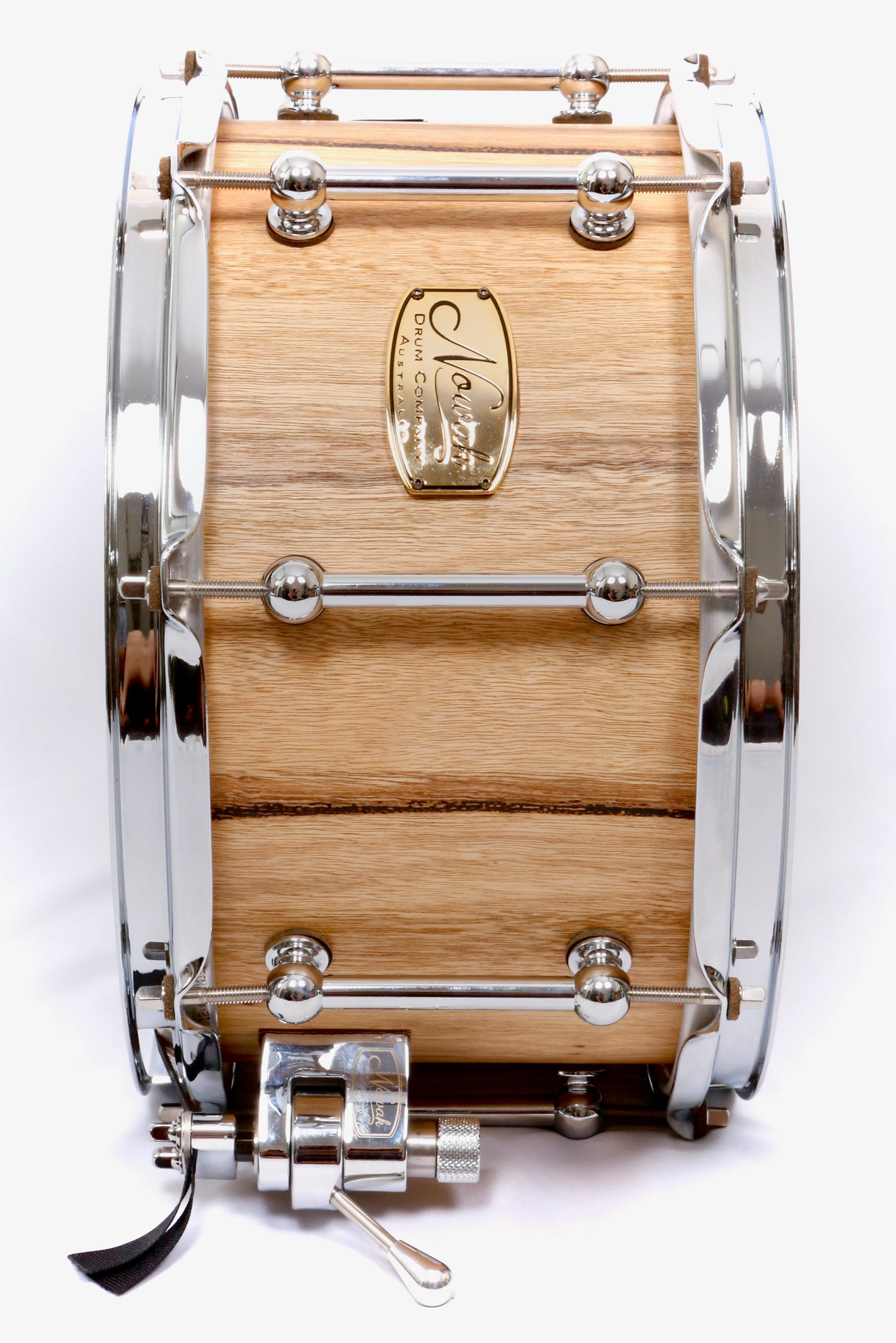 Marri Block Stave Snare Drum.  Natural Finish. 12″ x 7″ Chrome Hardware