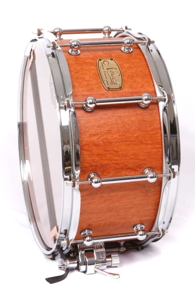Sheoak Block Stave Snare Drum.  Natural Finish. 14″ x 6 1/2″ Chrome Hardware