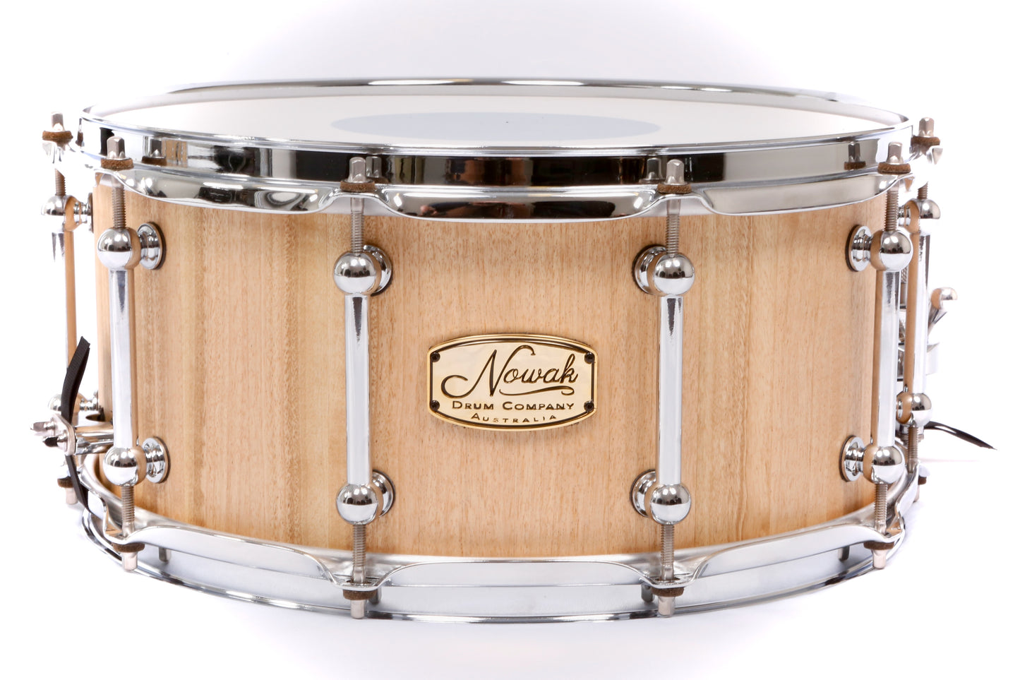 Blackbutt Block Stave Snare Drum.  Natural Finish. 14″ x 6 1/2″ Chrome Hardware