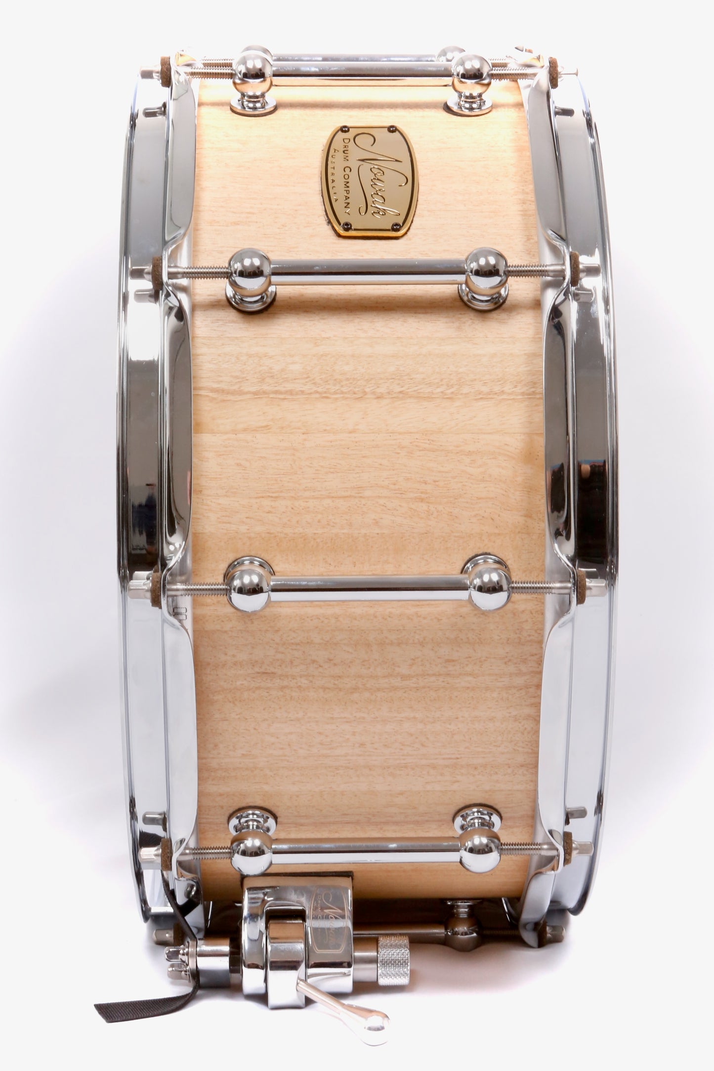 Blackbutt Block Stave Snare Drum.  Natural Finish. 14″ x 6 1/2″ Chrome Hardware