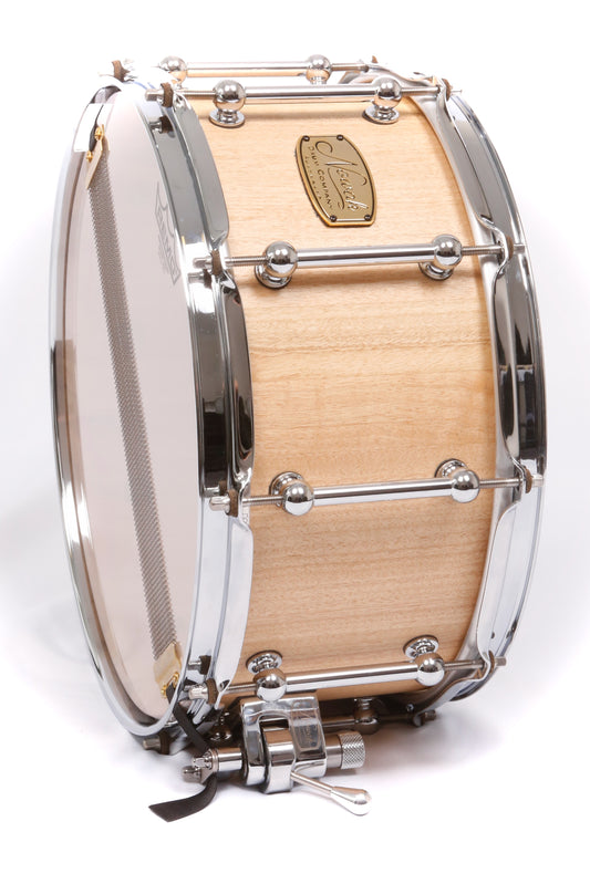 Blackbutt Block Stave Snare Drum.  Natural Finish. 14″ x 6 1/2″ Chrome Hardware